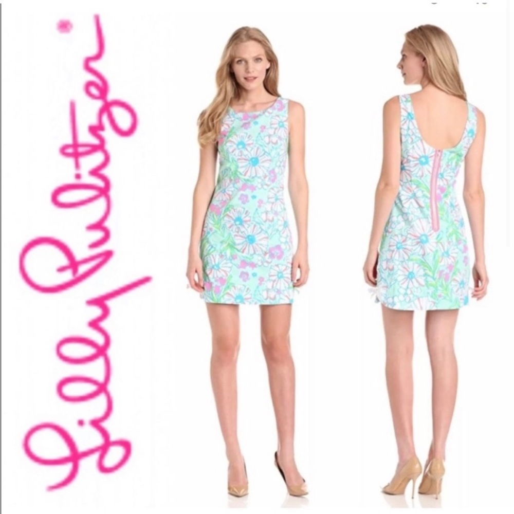 RARE- EUC Lilly Pulitzer Delia Shift Mini Dress in Splish Splash Sand Blu, 8 - Picture 2 of 11
